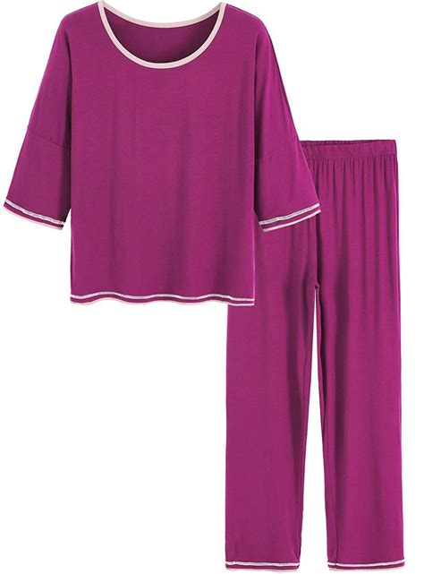 Womens 3 4 Sleeve Scoop Neck Bamboo Pajama Set Latuza