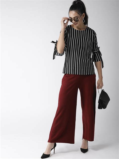 Style Quotient Women Black And White Striped Top Stylequotient