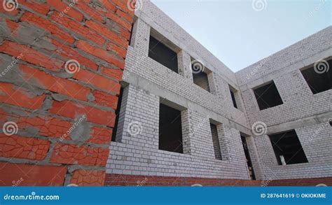 Brick Building Structure at Construction Site Closeup Stock Video ...