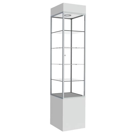 75 Square Locking Tower Display Case White And Lighted Uniquekiosk