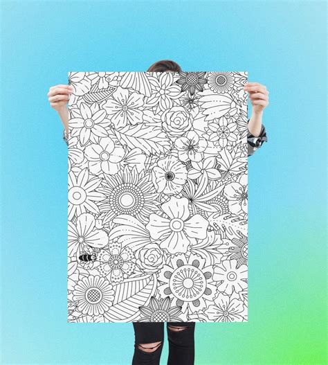 Large Floral Coloring Poster, Coloring Page, Adults Coloring Page, Kids ...