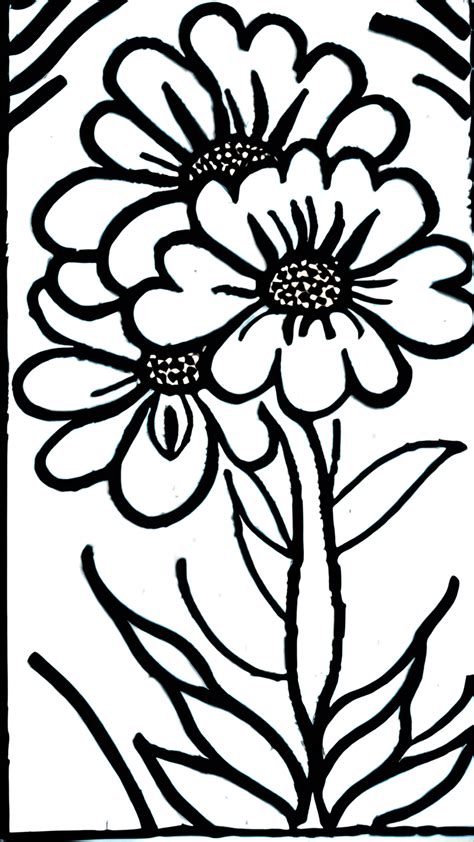 Flower Folk Art Coloring Page Black And White · Creative Fabrica