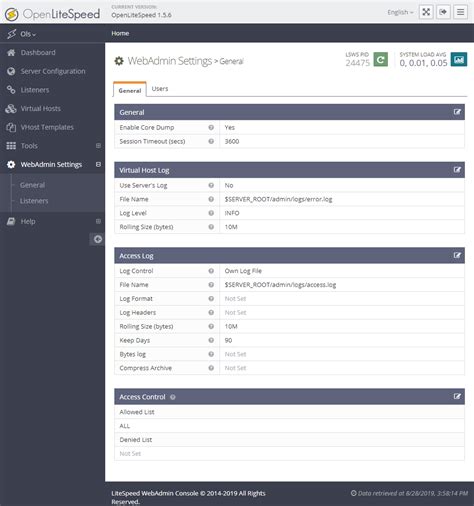 OpenLiteSpeed WebAdmin Console OpenLiteSpeed