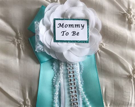 Mommy To Be Pin Baby Shower Pin Aqua Baby Shower Pinblue Flower Pin