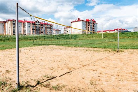 Volleyball Court With Net On Sand Near River Stock Image Image Of