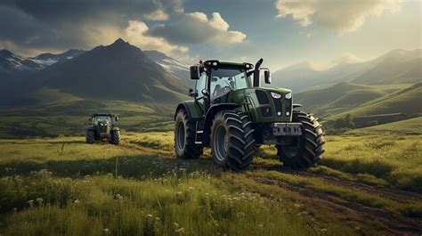 Premium Photo | Modern agricultural tractors in green field