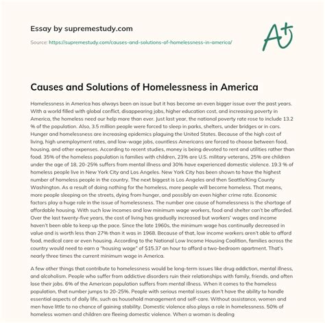 Causes and Solutions of Homelessness in America - Free Essay Example - 1571 Words | SupremeStudy