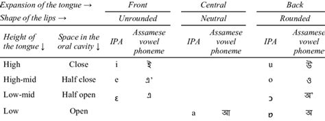 Classification of Assamese vowels and their IPA representations ...