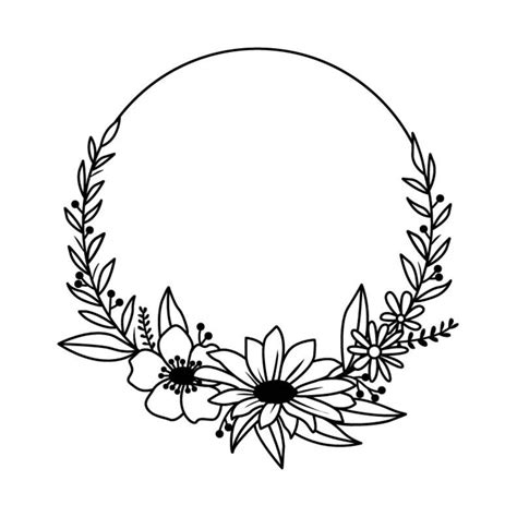 Flower Frame Svg Round Flower Frame Flower Border Svg Etsy