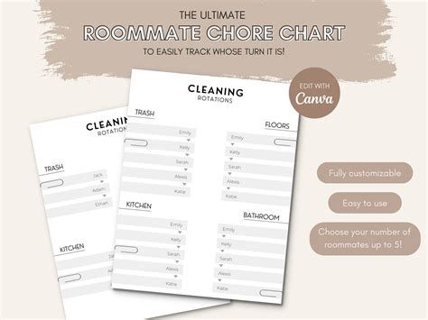 Roommate Chore Chart Template Editable Adult Chore Chart Cleaning ...