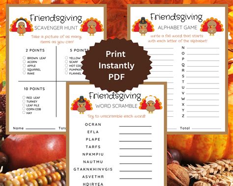 Friendsgiving Games Bundle, Printable Friendsgiving Games