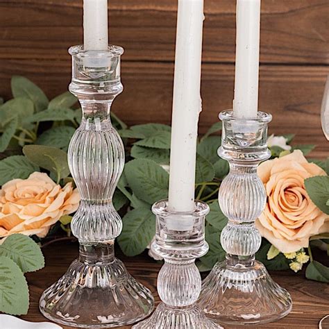 3 Clear Fluted Crystal Glass Taper Candle Holders Balsa Circle Llc