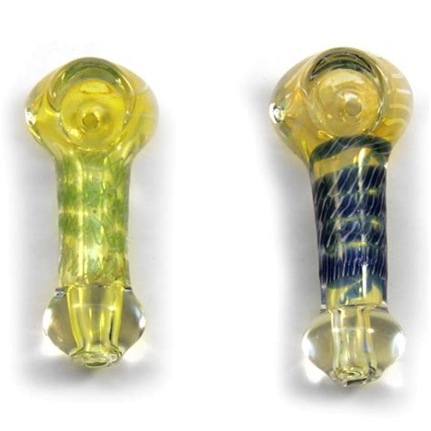 Gold Fumed Double Wall Glass Spoon Hand Pipe With Assorted Color