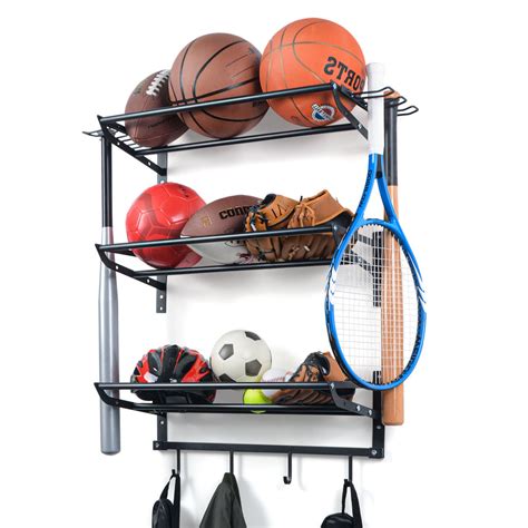 Sports Equipment Storage Rack with 4 Hooks (3 Separate Shelf) – ikkle Home