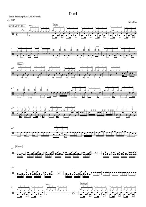 Fuel Arr Drum Transcription Leo Alvarado Sheet Music Metallica