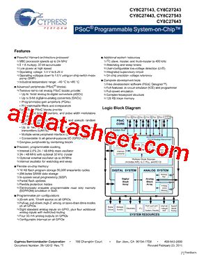 CY8C27643 24LFXI Datasheet PDF Cypress Semiconductor