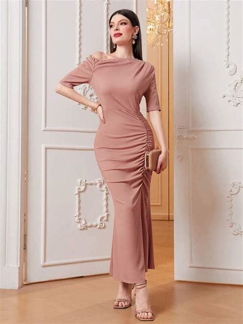 Shein Modely Asymmetrical Neck Ruched Mermaid Hem Dress Shein Eur