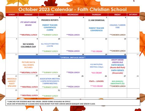 October 2023 Calendar – Faith Christian School