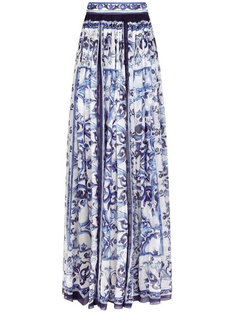 Dolce And Gabbana Majolica Print Chiffon Maxi Skirt Blue Farfetch