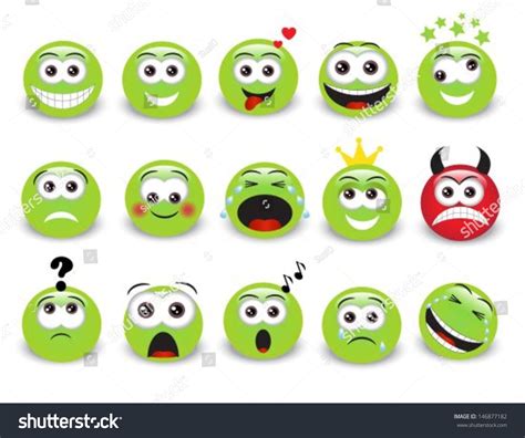 Set Green Expressive Emoticons Shadow Stock Vector 146877182 Shutterstock