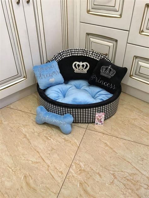 Black And Sky Blue Prince Dog Bed Personalized Dog Bed Etsy Boy Dog