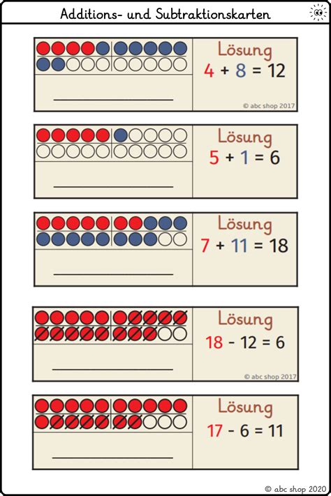 Aufgabenkarten Zur Addition Im Zahlenraum Bis Anfangsunterricht