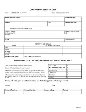 Fillable Online Companion Entry Form Fax Email Print Pdffiller