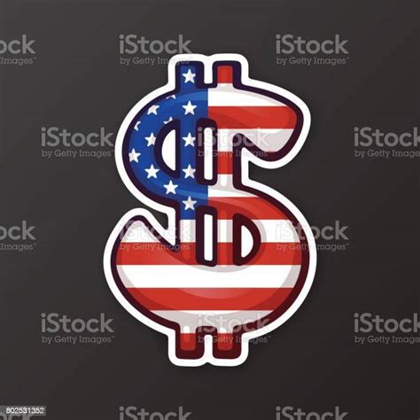 Sticker Dollar Sign In National Flag Colors With Two Vertical Lines