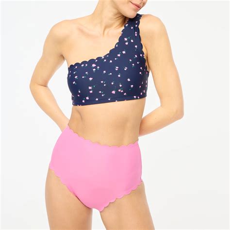 J Crew Printed Scalloped One Shoulder Bikini Top Hamilton Place