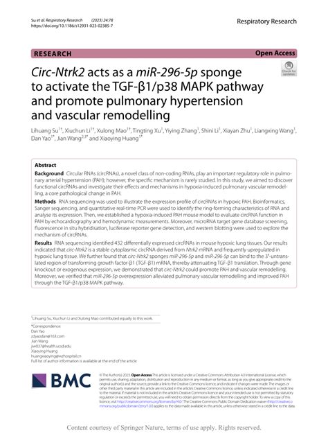 PDF Circ Ntrk2 acts as a miR 296 5p sponge to activate the TGF β1 p38