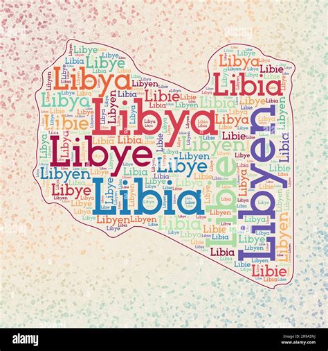 Libya shape whith country names word cloud in multiple languages. Libya ...