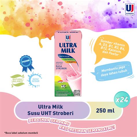 Jual Ultra Milk Susu Uht Stroberi 250ml 1 Dus Isi 24pcs Shopee