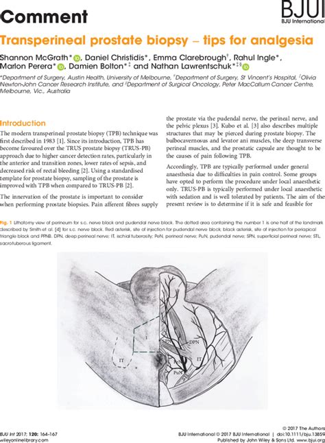 Transperineal Prostate Biopsy Tips For Analgesia Mcgrath 2017 Bju International Wiley