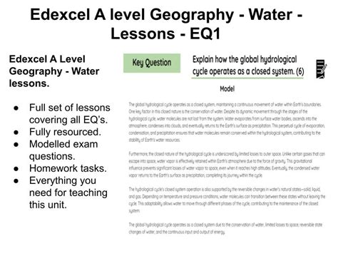 Edexcel A Level Geography Water Eq1 Lessons And Resources Teaching