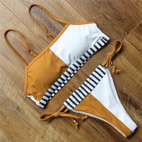 Patchwork Swimwear Women Swimsuit Halter Bandage Bikini Push Up Female