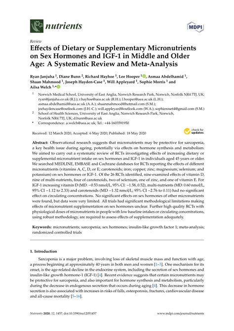 Pdf Effects Of Dietary Or Supplementary Micronutrients On Sex Hormones And Igf 1 In Middle And