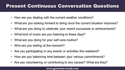 Present Continuous Conversation Questions Grammarvocab