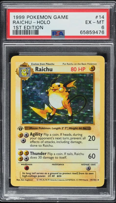 Pokemon Base Set Shadowless St Edition Holo Raichu Psa Exmt