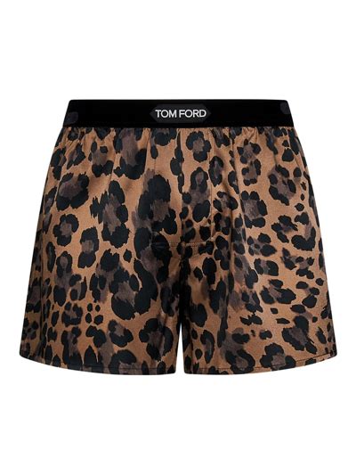 Tom Ford Leopard Print Silk Boxer Shorts In Brown Modesens