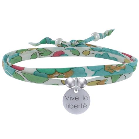 Bracelet Double Tour Lien Liberty et Médaille Vive la Liberté Argent