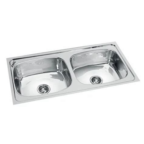 AMC Silver Stainless Steel Double Bowl Sink 37 X18 X7 At 3000 In