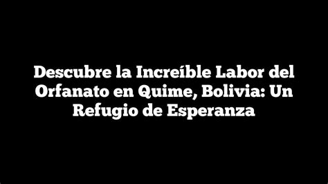 Descubre La Incre Ble Labor Del Orfanato En Quime Bolivia Un Refugio