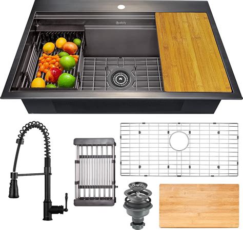 AKDY Gunmetal Matte Black Kitchen Sink And Faucet Combo 32 Inch Drop