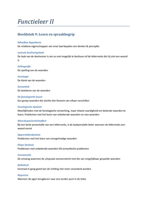 Functieleer Ii Begrippen Samenvatting College Overzicht