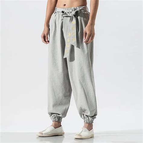 Linen Men Harem Pant Chinese Traditional Martial Arts Kungfu Tai Chi