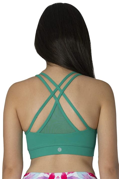 Criss Cross Mesh Sports Bra In Color Green By Chandra Yoga Active