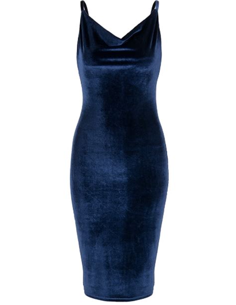 Navy Blue Velvet Spaghetti Straps Plunge V Bodycon Dress Bohemian