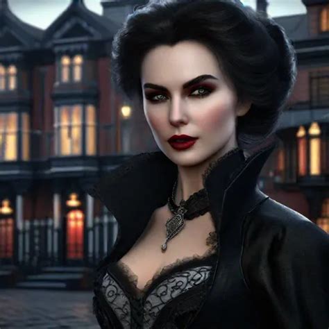 Lady Vampire With Black Hairy Victorian City Myst