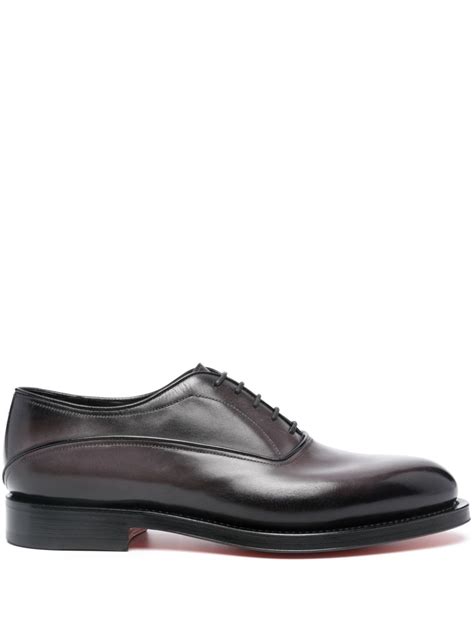 Santoni Patent Finish Leather Oxford Shoes Grey Farfetch Uk