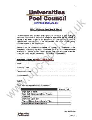 Fillable Online Upc Pool Org UPC Website Feedback Form V1 FINAL Upc